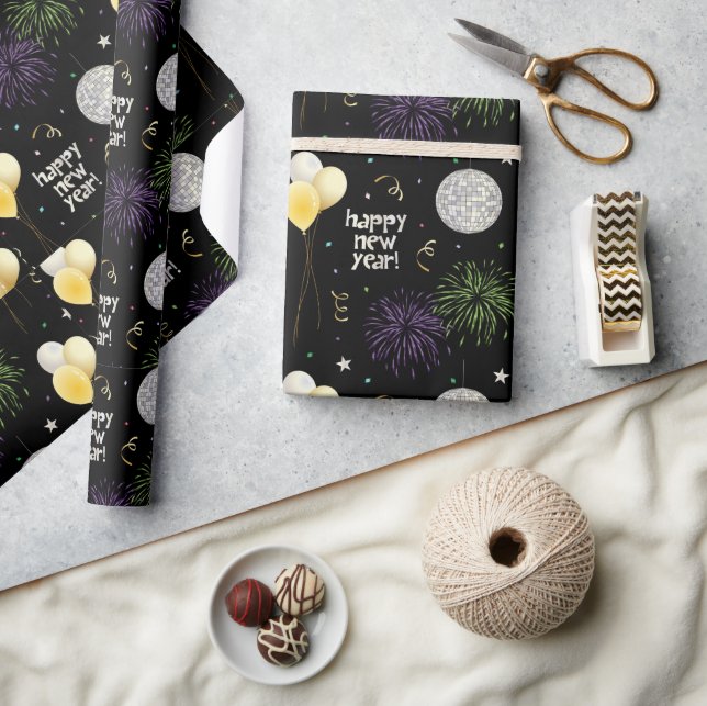 Papel De Presente New Year Party Balloons Wrapping Paper (Artesanato)