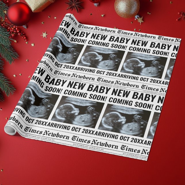 Papel De Presente Newborn Times Newspaper Baby Photo Personalized (Criador carregado)