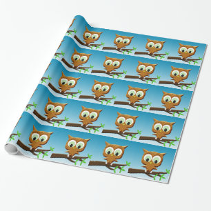 Papel De Presente Newsprint Cartoon Owl