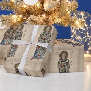 Papel De Presente Nick Santo Nicholas da Myra Pattern Watercolor