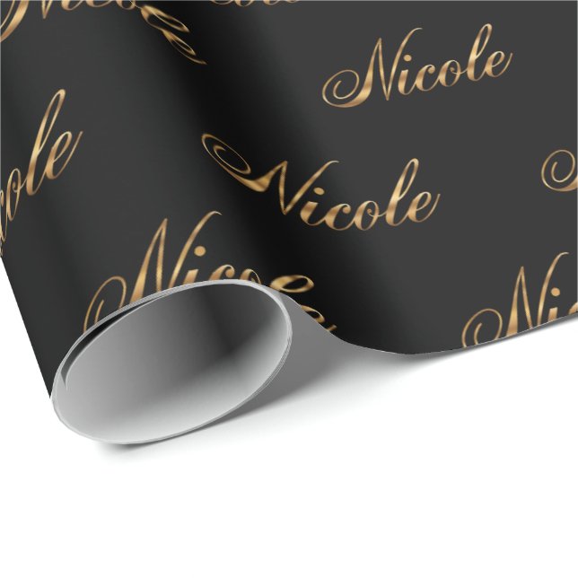 Papel De Presente Nicole gold Design Lettering Geschenkpapier (Ponta do rolo)
