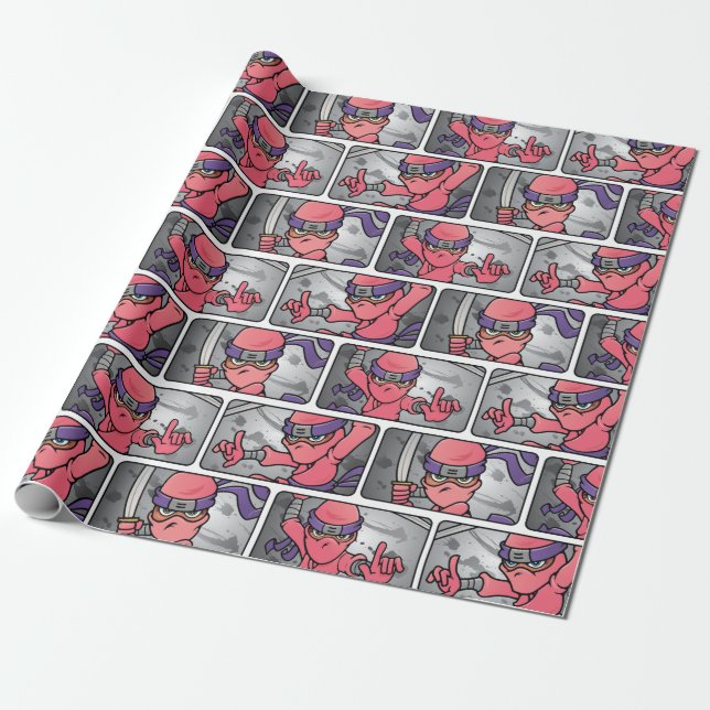 Papel De Presente Ninja Rosa Personalizável (Desenrolado)