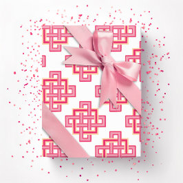 Papel De Presente Nó Sem Fim Quadrado em Rosa e Laranja