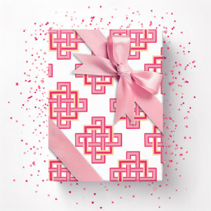 Papel De Presente Nó Sem Fim Quadrado em Rosa e Laranja