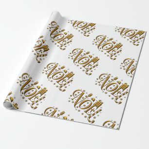 Papel De Presente Noel de Natal Dourado e branco