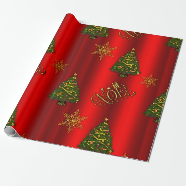 Papel De Presente Noel Vermelho Decorativo do Natal do ouro (Desenrolado)