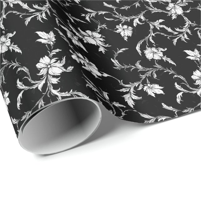 Papel De Presente Noir Floral Vine Wrapping Paper (Ponta do rolo)