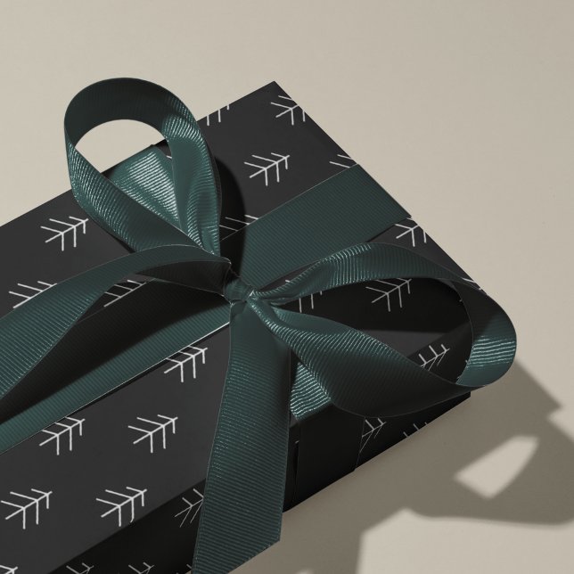 Papel De Presente Noir | Padrão moderno das árvores (Criador carregado)