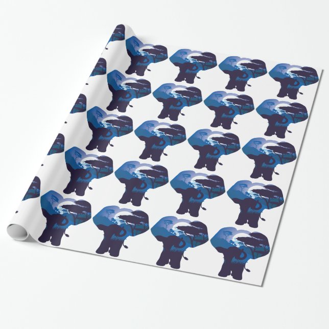 Papel De Presente Noite africana com elefante 4 (Desenrolado)