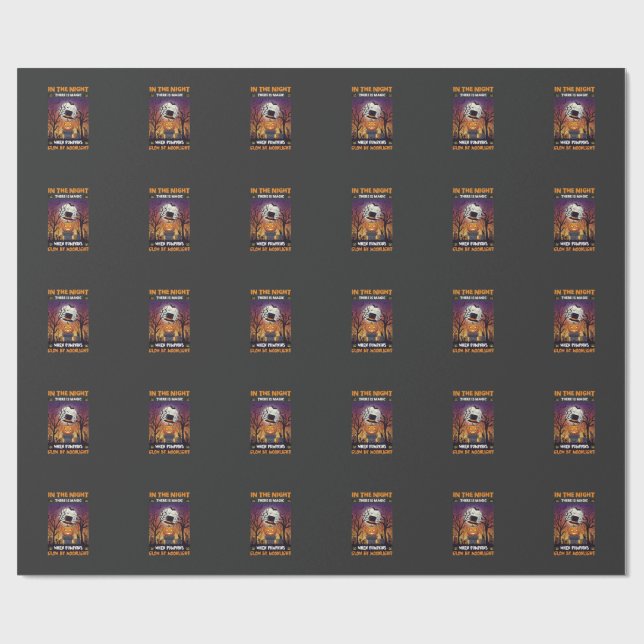 Papel De Presente Noite Cemitério Lua Chapéu Alto Abóbora de Hallowe (Aberto)