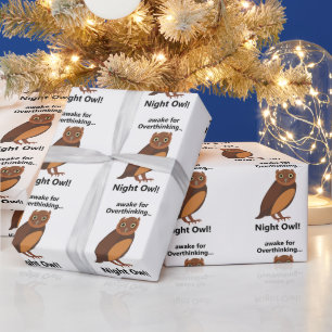 Papel De Presente Noite Coruja Pensativa Engraçado
