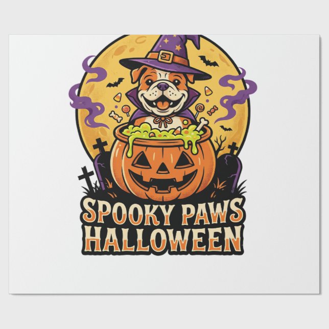 Papel De Presente Noite de Abóbora do Bulldog de Halloween (Aberto)