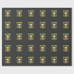 Papel De Presente Noite de Caça no Halloween Desenho de Caveira e Fo