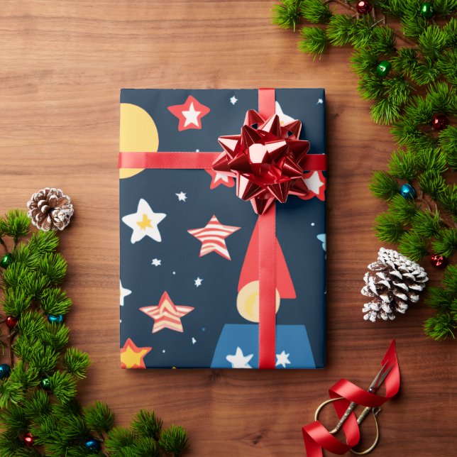 Papel De Presente Noite de Fogos de Artifício no Horizonte (Presente de Natal)