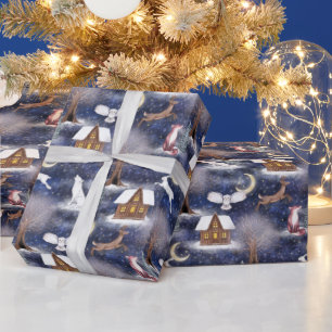 Papel De Presente Noite de inverno Animais da Floresta Natureza Nata