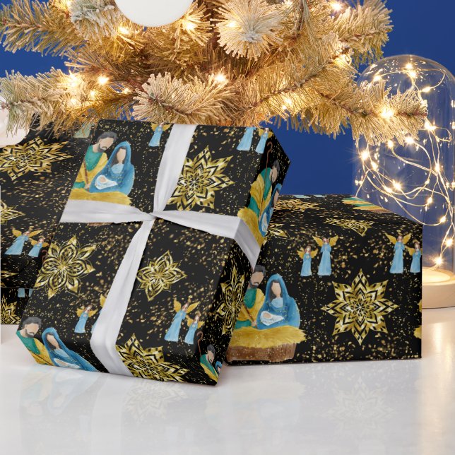 Papel De Presente Noite de Natal Mary Joseph Jesus Angels Ouro (Feriados)