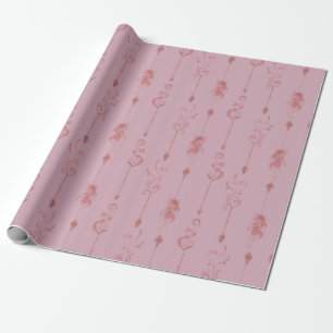 Papel De Presente Noite de Penas Tribais Rosa Decorativa Moderna