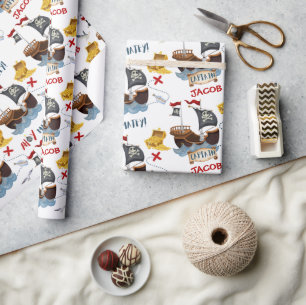 Papel De Presente Noite de Pirata Personalizada e Bonita