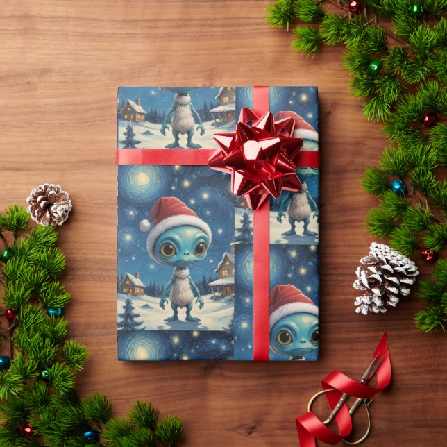 Papel De Presente Noite Estrelada Alien Cute Natal (Presente de Natal)
