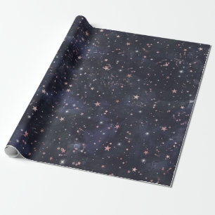 Papel De Presente Noite Estrelada Azul e Rosa Céu Celestial Chá de B