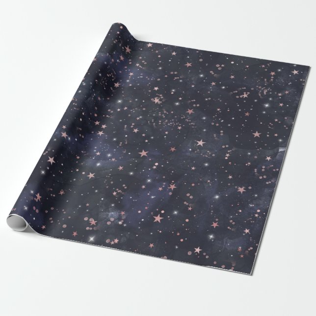 Papel De Presente Noite Estrelada Azul e Rosa Céu Celestial Chá de B (Desenrolado)