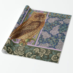 Papel De Presente NOITE OWL, LILACS E DEIXAS Art Nouveau Floral