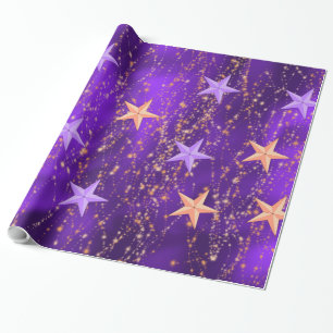 Papel De Presente Noites árabes roxas & estrelas Dourados