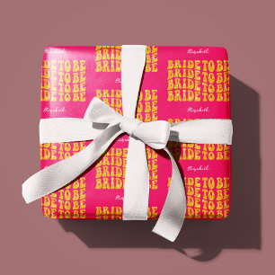 Papel De Presente Noiva a Ser Texto Glitter Dourado com Nome, Rosa