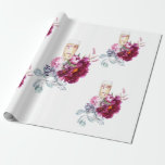 Papel De Presente Noiva Antes do Anel Champagne Floral Magenta Casam<br><div class="desc">Papel de embrulho para casamento ou chá de noiva.  Taça de champanhe.  Floral magenta.  Elegante.  "Antes do anel"</div>