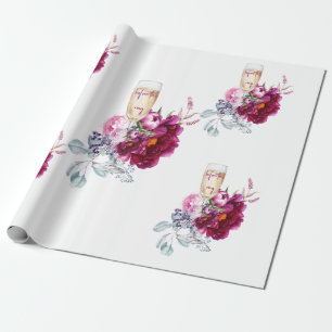Papel De Presente Noiva Champagne Floral Magenta Antes do Anel Casam