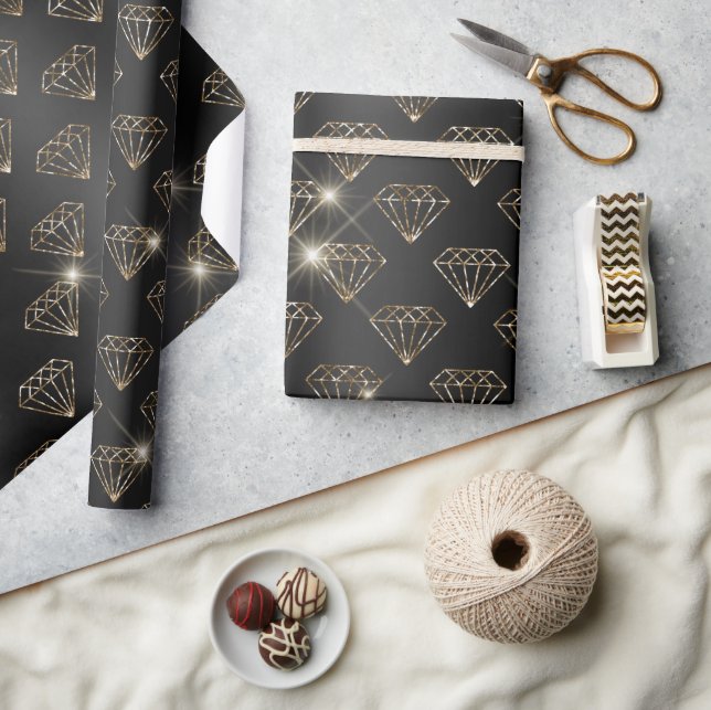 Papel De Presente Noiva de Diamante Preto e Dourado Elegante Casamen (Artesanato)