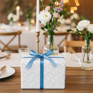 Papel De Presente Noiva Dourada e Branca e Monograma