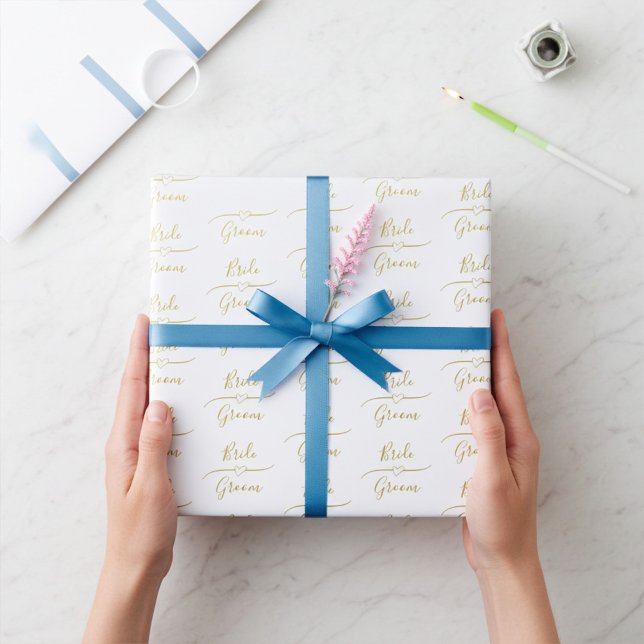 Papel De Presente Noiva Dourada e Branca Personalizada e Casamento d (Criador carregado)