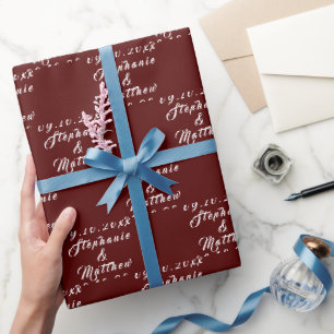 Papel De Presente Noiva e Noivo Burgundy Elegante Nomes Casamento