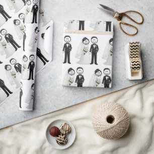Papel De Presente Noiva e Noivo em Figuras de Palito
