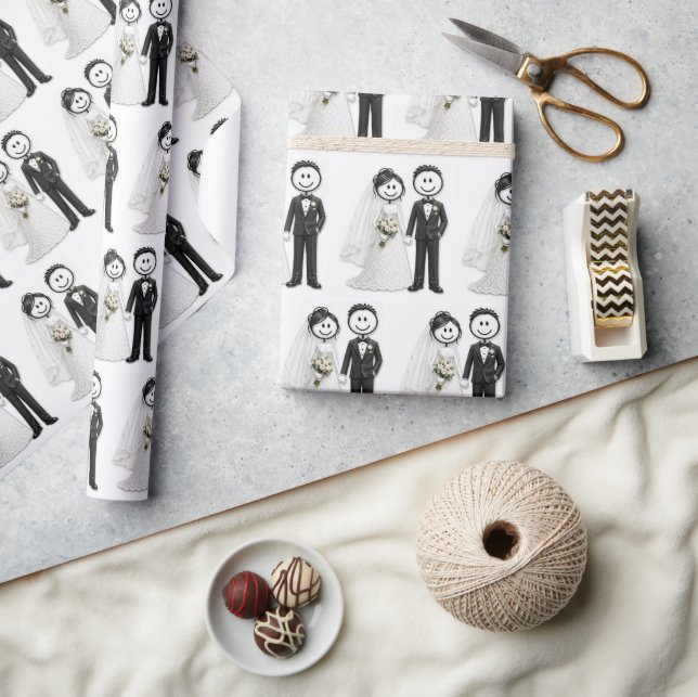 Papel De Presente Noiva e Noivo em Figuras de Palito (Artesanato)
