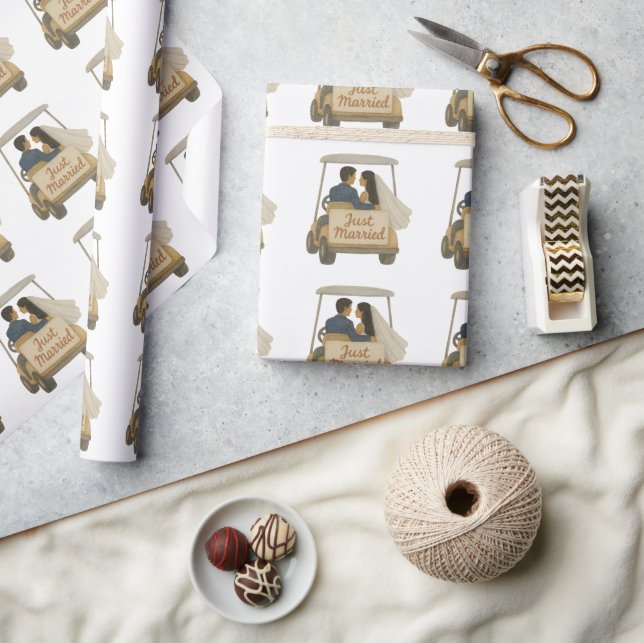 Papel De Presente Noiva e Recem casados num carrinho de golfe (Artesanato)