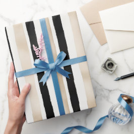 Papel De Presente Noiva Listras Brancas Pretas Creme Champanhe