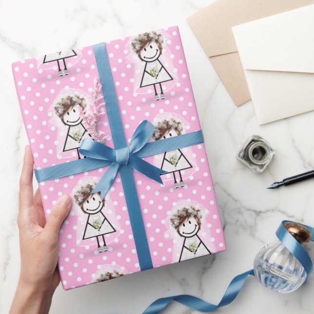 Papel De Presente Noiva Menina de Bastão de Tênis em Bolinhas (Presentear)