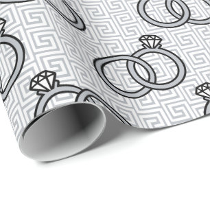 Papel De Presente Noivado com Chave Grega Casamento - Prata & Branco