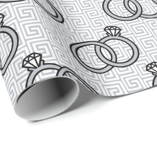 Papel De Presente Noivado com Chave Grega Casamento - Prata & Branco