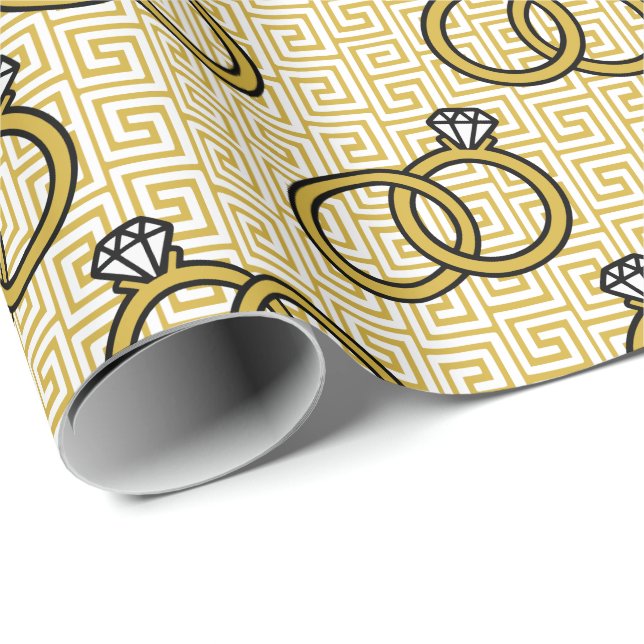 Papel De Presente Noivado com Chave Grega - Dourado e Branco (Ponta do rolo)