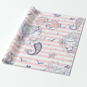 Papel De Presente Noivado das Meninas de Sereia de Verão sob o Mar