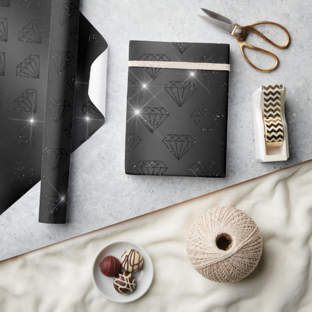 Papel De Presente Noivado de Casamento Elegante do Diamante Negro (Artesanato)