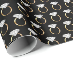 Papel De Presente Noivado Diamond Casamento Ring Black Dourado