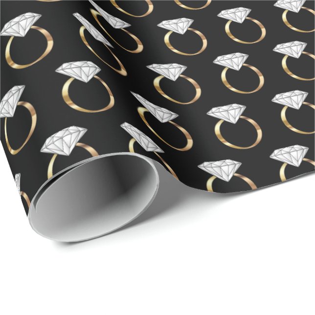 Papel De Presente Noivado Diamond Casamento Ring Black Dourado (Ponta do rolo)