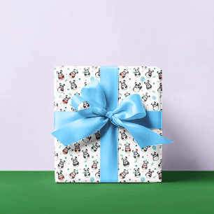 Papel De Presente Noivado do Padrão de Panda Branco