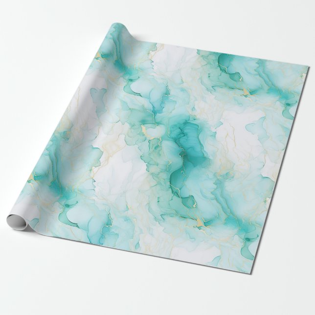 Papel De Presente Noivado Dourado do Chic Mint White (Desenrolado)