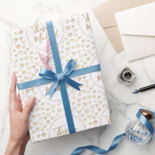 Papel De Presente Noivado Dourado White Hearts DIY Names