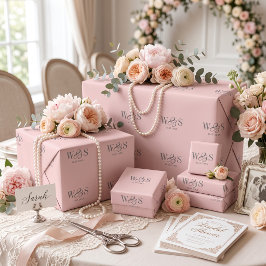 Papel De Presente Noivos de casamento inicial Rosa Bege Elegante